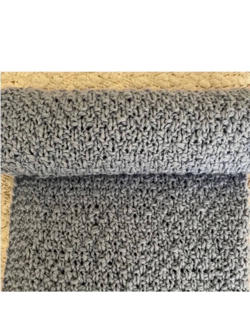 New Hand knit eco organic cotton soft blue baby blanket
